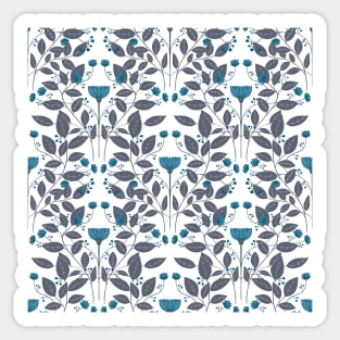 William Morris inspired pattern, floral pattern, autumn flowers in blue Sticker